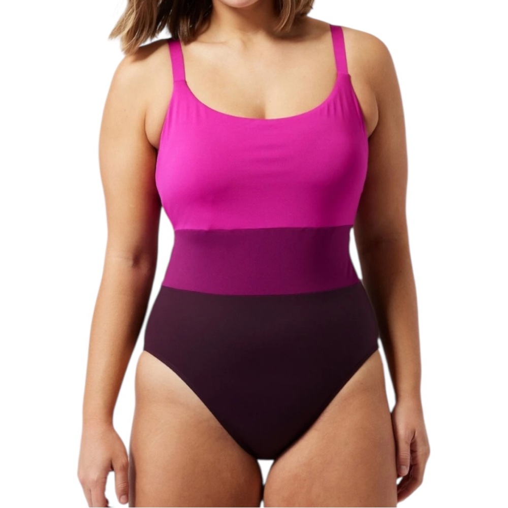 ATHLETA Coastline One Piece Swimsuit Electric Fuchsia Colorblock Plum | Size XL